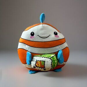 Yummeez Squishy Fish With Sushi Toy PeekABoo Soft Stuffed Orange 9” Animal Plush